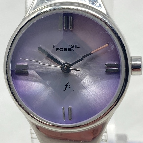 Fossil F2 Watch Women 23mm Silver Tone Purple Faceted Dial 30M New Battery 6.25" - Picture 3 of 15